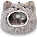 CATISM Cat Bed - Cat Beds for Indoor Cats, Soft Plush Cats Cave, Washable Cave with Toy Balls for Kitty and Small Animals (Large, Coffee)