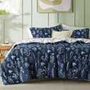 Bedsure King Comforter Set - Navy Bed Set, 3 Pieces Cute Floral Bedding, 1 Soft Reversible Botanical Flowers Comforter and 2 Pillow Shams
