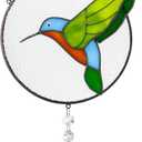 Stained Glass Suncatcher Window Hangings, 7 Inch Round Sun Catchers Glass Art with Crystal Prism, Handmade Hummingbird Designs for Home Decor or Gifts