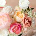 Ling's moment Fake Flowers Box, Faux Artificial Greenery Stems Foam Roses Silk Peonies Orchid Poppy Fabic Flower for Centerpieces Bouquet Wedding Vase Floral Decorations, Coral & Ivory, Grand Combo