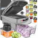 Mueller Pro-Series All-in-One, 12 Blade Mandoline Slicer for Kitchen, Food Chopper, Vegetable Slicer and Spiralizer, Cutter, Dicer, Grater, Kitchen Gadgets Sets with Container, White Sand/Gray