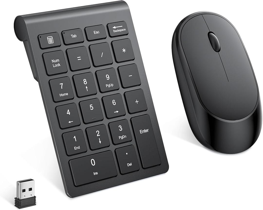 Lekvey Wireless Number Pad, Numeric Pad and Mouse Combo, Portable Slim 2.4GHz USB Wireless 10 Key Numpad Keypad for Laptop, Mac, Notebook, Desktop, PC Computer - Black