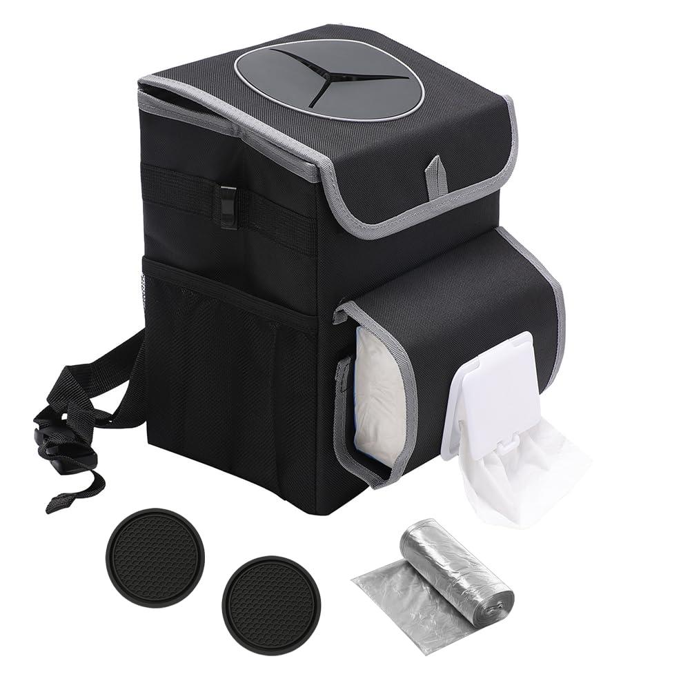 Upra Car Trash Can with Lid,Bag Hanging Storage Pockets,Adjustable Tissue Holder & Straps,Portable Waterproof Garbage Bin, 1.98 Gal Large Capacity Multipurpose Bin