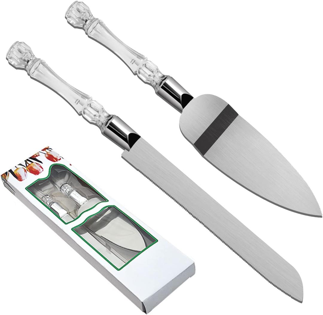 2PCS/Set Wedding Cake Knife and Server Set, Cake Cutting Set for Wedding with Faux Crystal Handles & Premium 410 Stainless Steel Blades for Wedding Cake, Birthdays, Anniversaries, Parties