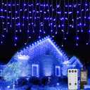 Icicle Lights Outdoor - 66 FT 736 LED Icicle Christmas Lights with 138 Drops, 8 Modes, Christmas String Light with Remote & Timer, Waterproof Fairy Light for Roof Patio Tree House Decor, Blue