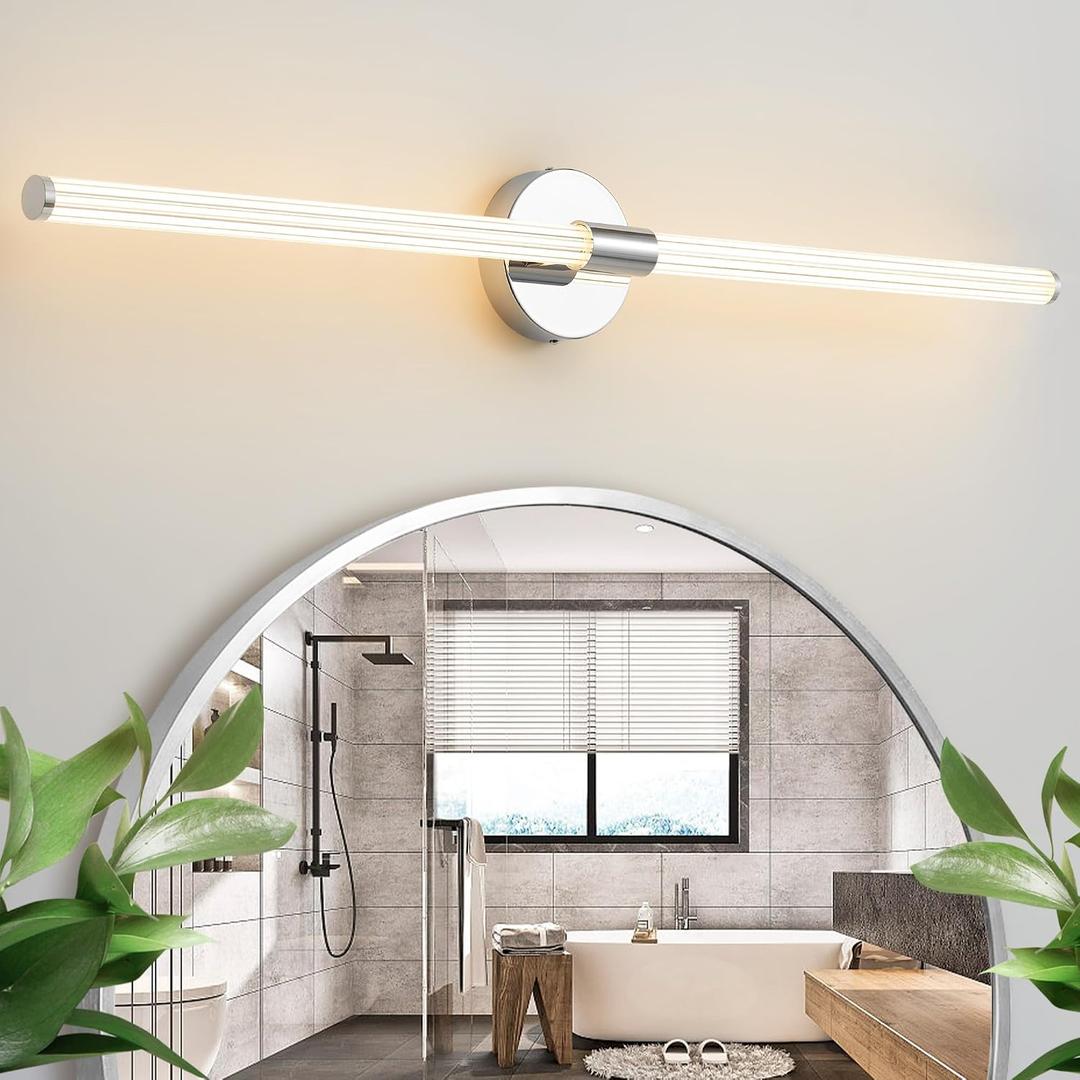 Bathroom Vanity Lights 39 inch Long Bathroom Light Fixtures Over Mirror Hardwired Dimmable LED 360 Full Lighting Vanity Light Bar Modern Wall Sconce Warm Light for Bedroom Living Room - Chrome