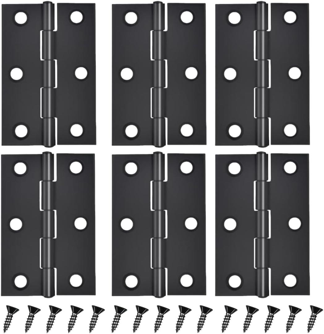 6 PCS 2.5 inches Black Door Hinge Cabinet Door Hinges Stainless Steel Butt Hinges Home Furniture Hinges Bisagras for Door, Window, Case Lid, Wooden Box Chest with 36 Mounting Screws, Black