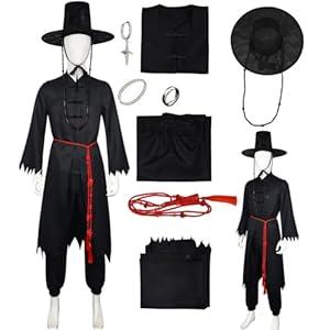 Huayijiayin Costume Coat Shirt Pant Belt Hat Outfit Suit for Men (Black1, 3XL)