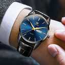 OLEVS Watch for Men Chronograph Brown Leather Analog Quartz Fashion Business Dress Large Face Men Watch Day Date Luminous Waterproof Casual Male Wrist Watch Black/Blue/White Dial