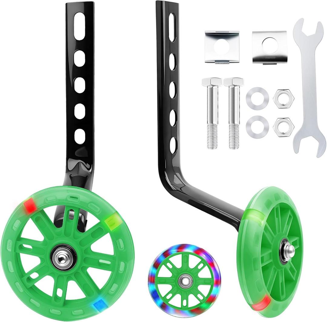 Training Wheels, Training Wheels for 20 18 16 14 12 Inch Bike, Bicycle Training Wheels for Kids, Bicycle Training Wheel is Suitable Single Speed Bike, Green