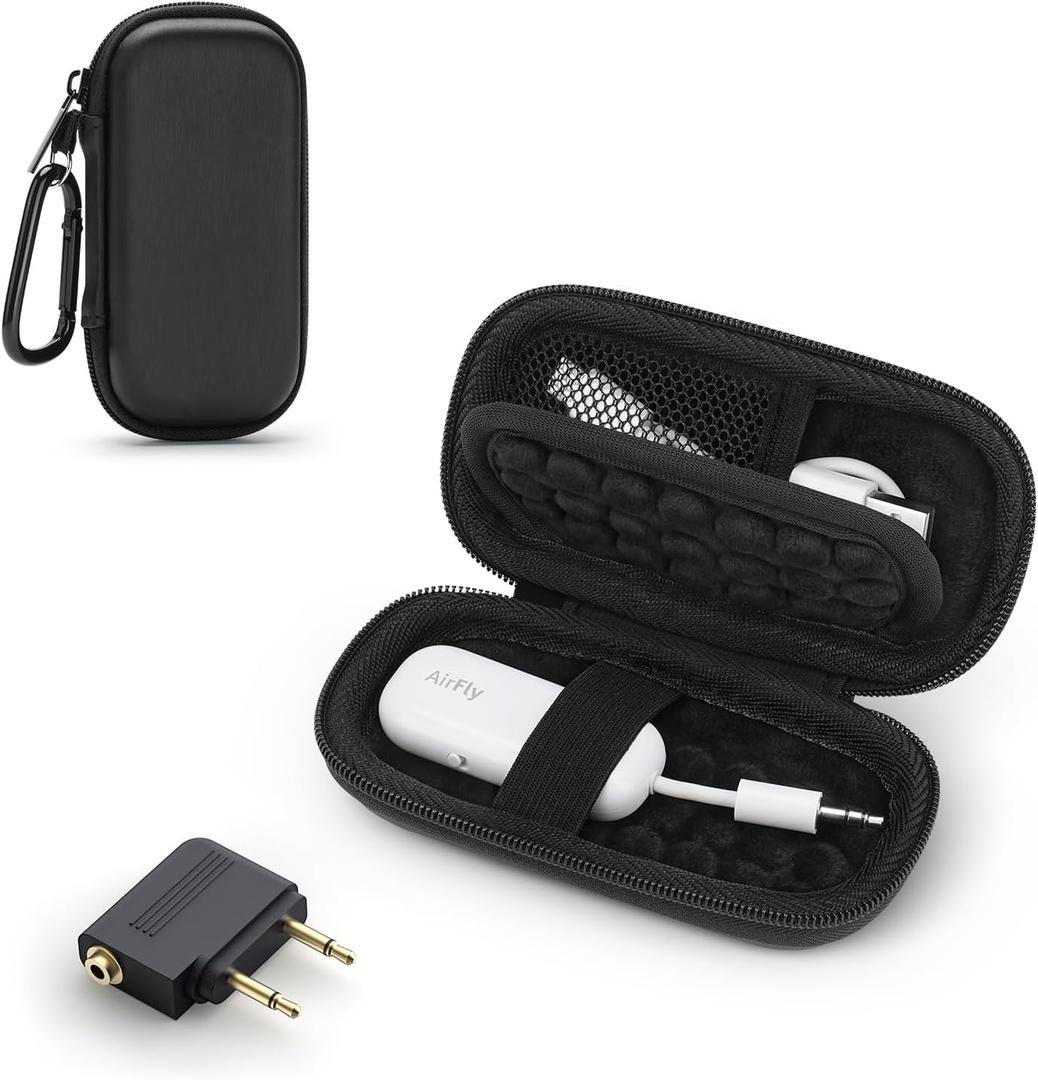 Hard Case for AirFly SE/Pro V2/Pro/Duo, Avantree Relay/1Mii Bluetooth Wireless Transmitter Receiver, with 3.5mm Jack AUX Adapter, Airplane Travel/TV/Gym Carrying Case Bag (Upgrade Black)