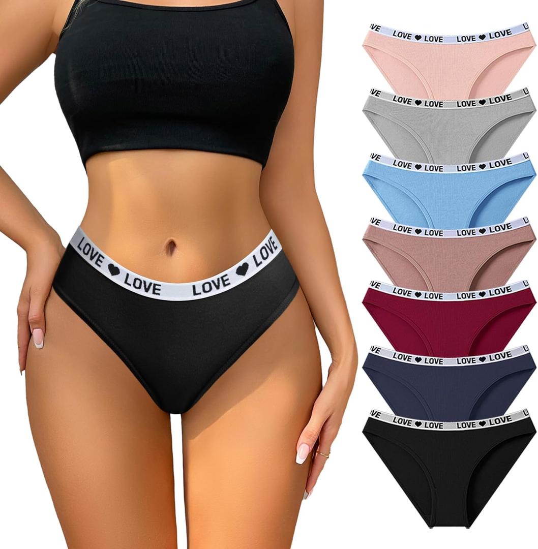Hotcom Seamless Thongs for Women Cheeky High Cut Breathable Stretch Sexy Ladies Hipster Bikini Panties 7Pack（K8263-XS) Multicolor