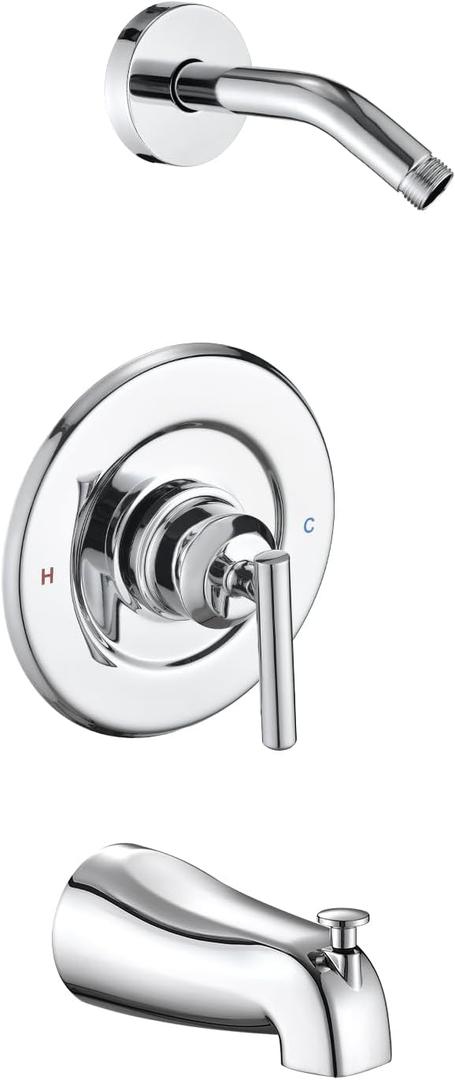 Replacement for Moen Shower Faucet Trim Kit, Shower Arm, Shower Handle& Tub Spout, (Valve& Catridge Not Inclued), Chrome