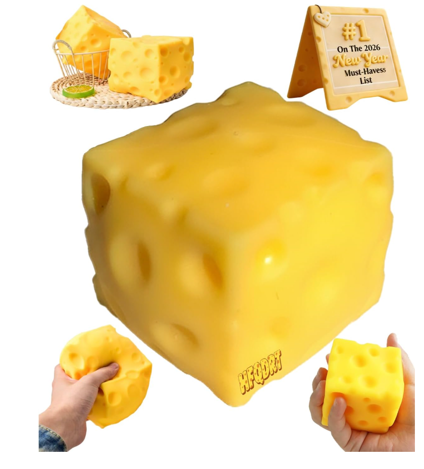 Jumbo Cheese Squishy Big Giant Large Cube Block Slow Rising Squeeze Toy squeezable Stress Relief Rebounding Sensory Fidget for Kids Adults Yellow Soft Rebound Novelty Gift Cute Party Favors (2.4in)