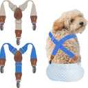 2 Pieces Dog Diaper Suspenders, for Dog Diaper Female and Belly Band for Male (Small, Blue & Beige )