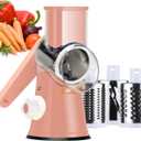 Ourokhome Rotary Cheese Grater Hand Crank, Kitchen Shredder Speed Mandolin Slicer Nuts Grinder with Handle and Drum Blades for Cheese, Vegetable, Walnuts, Chocolate, Potato, Carrot, 3 Blades, Pink