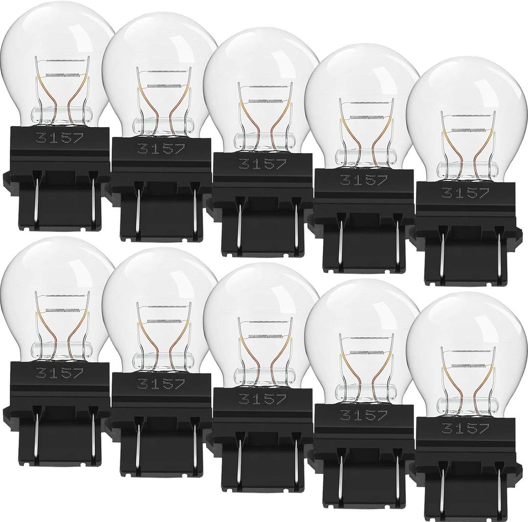 Mudder 10 Pcs 3157 Bulb Tail Light Bulbs Mini Miniature Turn Signal Applications Long Life Taillight Replacement, Plastic Base Automotive Brake for Parking, Side Marker (White)