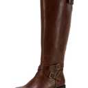 Ermonn Womens Knee High Boots Wide Calf Flat Low Heel Side Zipper Faux Leather Fashion Winter Riding Boot 9