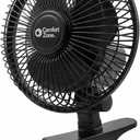 Comfort Zone 6-Inch Corded Clip-On Personal Fan  2-Speed Quiet Desk Fan with 360 Rotation, Fully Adjustable Tilt & Secure Strong Clamp  Mini Air Circulator for Desks, Bedside & Office (Black)