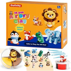 Air Dry Modeling Clay for Kids, 12 Animal Crafts Model Magic, Clay Kits with Sculpting Tools & Tutorials, Safe & Non-Stick DIY Art Crafts, Toys Gift for Ages 3-12 Boys & Girls