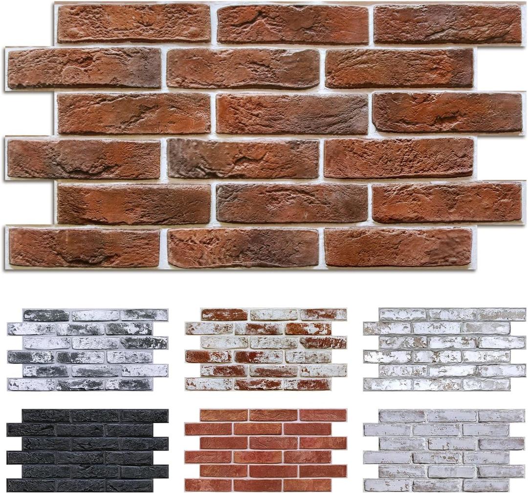 Commomy 3D Brick Wall Panels Peel and Stick - 12 pcs of 22.8" x 11.8" - Thin & UrltraLight Red Brick Wallpaper Stick on Tile for Kitchen, Bedroom, Living Room,TV Background,RV(Covers 22.48 sq.ft)
