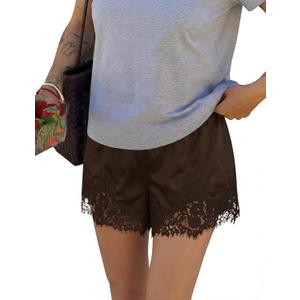 LOMON Women Satin Silk Lace Shorts Y2k Mini Shorts Coquette Lounge Half Slip Pj Bottoms 2026, Medium