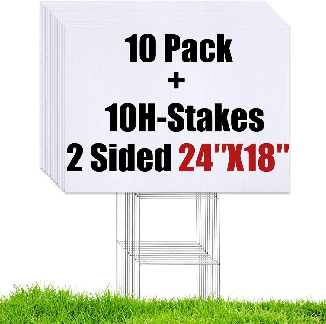 WENWELL 10 Large Blank Yard Signs with Stakes 18 x 24",Corrugated Plastic Lawn Sign kit for Estate Garage Sale,Party,Birthday,Wedding,Campaign,Parking,Make you own Outdoor Sign, White Silvery 
