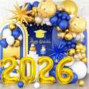Graduation Balloons Garland Arch Kit, Graduation Balloons Class of 2026, Navy Blue and Gold White Latex Balloon with Foil Balloon for Class of 2026 Party Decor