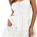 Wenrine Womens Spaghetti Strap Mini Dress Summer Backless Self Tie Ruffle Beach Sundress (Medium, White)