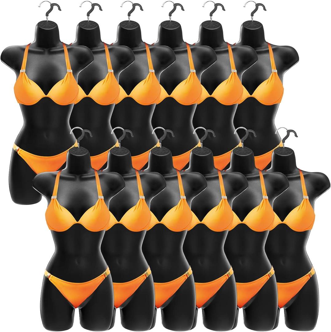 Dress Form Female Mannequin Torso Hollow Back Hanging Mannequin Body Manikin with Hook Half Body Shirt Clothing Display Plastic(12 Pcs,31.1 x 16.1 Inch)