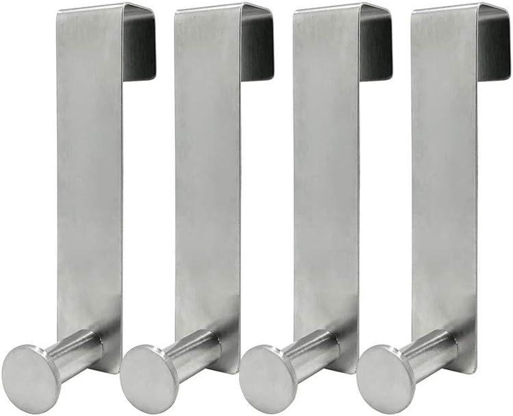 Shower Hooks Towel Hanger for Glass Door, Towel Hooks for Kitchen Bathroom Cabinets Cupboards, Stainless Steel Utility Hooks for Cabinets and Cupboards, Pack of 4, Silver