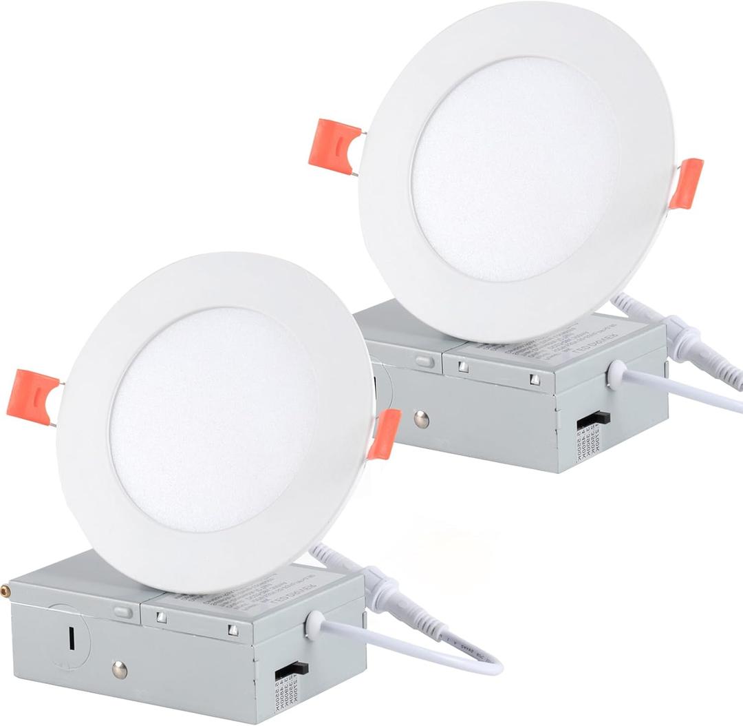 5 Inch LED Recessed Ceiling Light, Dimmable Canless Wafer Downlight, 7CCT 2700K-6500K for Kitchen Living Room Basement Bathroom, Ultra Thin with Junction Box, Damp-Rated, 2 Pack