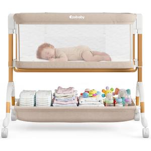 Ezebaby 3 in 1 Baby Bassinet Bedside Sleeper, Rocking Bassinet for Baby with Comfy Mattress & Breathable Full Mesh Sides, 7 Height Adjustable | Portable Crib for Newborns