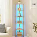 TUTOTAK Corner Shelf with LED Light, 6-Tier Corner Bookshelf for Small Space, Narrow Display Corner Shelf Stand with Storage Rack, for Living Room, Bedroom, Natural BS08BN006L