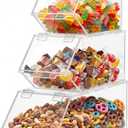 Set of 3 Stackable Candy Bins with Hinged Lid Small Medium Large Clear Acrylic Storage Bins Stackable Pantry Storage Caddys for Cereal Nuts Candies Snack Ice Cream Toppings and Wrapped Snacks, Small clear storage bin: 9.8 x 5 x 4.4 inches