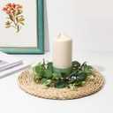 DOITOOL Easter Eucalyptus Candle Rings, 4Pcs Artificial Greenery Wreaths for Pillar Candles, Small Faux Silk Leaves Wreath with White Berries, Spring Easter Table Centerpiece Decor for Farmhouse Windo