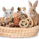 31PCS Rabbit Chew Treat Toys for Teeth Health, Natural Bunny Enrichment Toys for Boredom & Stress Relief, Keep Busy Toys for Guinea Pig Chinchilla Hamster Rat Gerbil Degu Indoor Outdoor