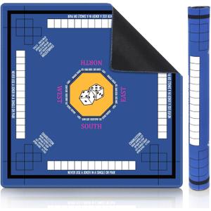 Mahjong Mat for Table 31.5''x31.5'', Non-Slip Mahjong Cloth Cover with Game Rules, Mahjong Tablecloth for Poker, Board Games Table Mat, Card Games, Tile Games, Dominoes (Blue)