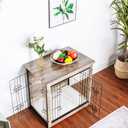 DWANTON Dog Crate Furniture with Cushion, Wooden Kennel Table with Double Doors, Indoor Dog House, Small/Medium/Large/Extra Large Size, 27.2" L, Greige