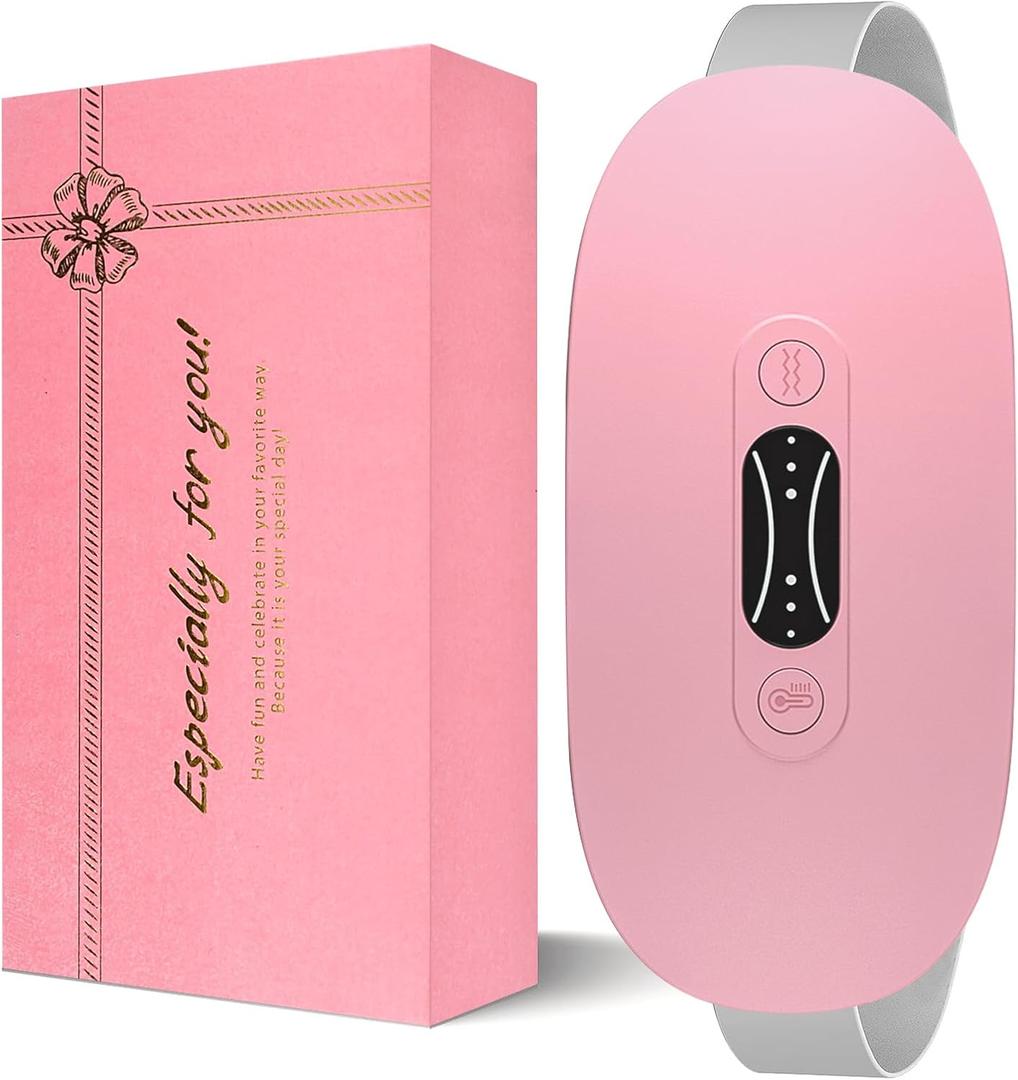 LISACOOL Portable Ccordless Heating Pad for Period Cramps Electric Waist Belt Device Portable Heatings Pad with 3 Heat Levels and 3 Massage Modes Birthday Gifts for Women and Girls (Pink)