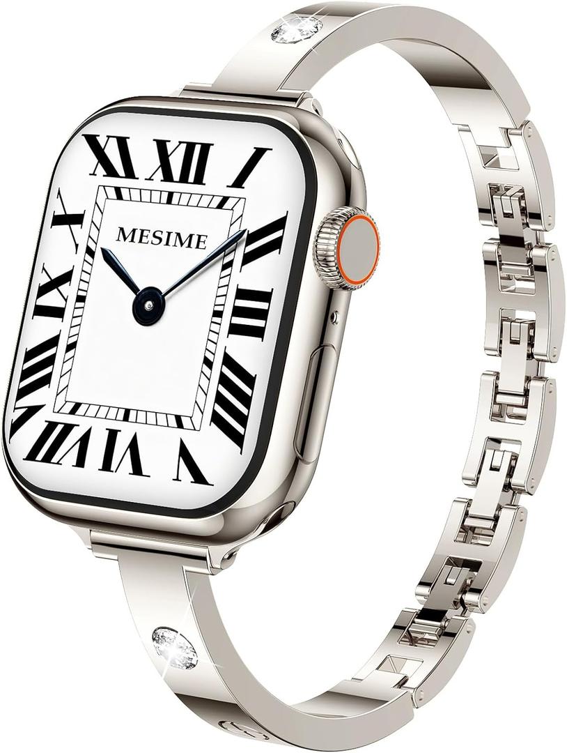 Slim Band Compatible with Apple Watch Bands 49mm 46mm 45mm 44mm 42mm 41mm 40mm 38mm for Women, Dressy Metal Bracelet Designer Fancy Strap for iWatch Ultra 3/2/1 Series 11/10/9/8/7/6/5/4/SE/3/2/1 (Starlight)