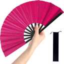 Large Folding Hand Fan, Nylon-Cloth Vintage Retro Fabric Fans, Glitter Bamboo Ribs Chinese Kung Fu Tai Chi Hand Fan for Women, Festival, Dance, Gift, Performance, Decorations