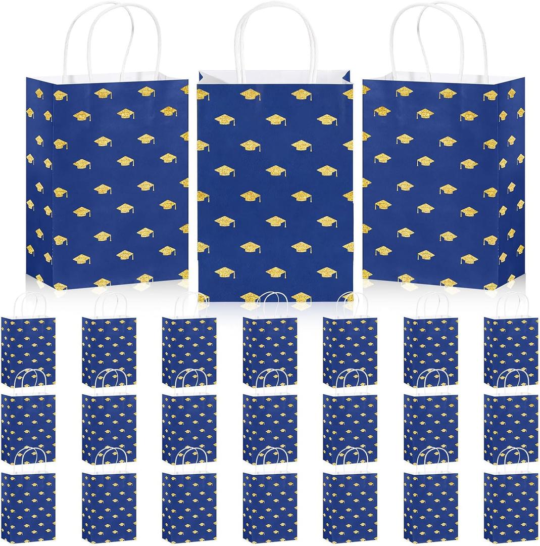 Eaasty 24 Pcs Graduation Gift Bags Bulk with Handles, Glitter 6x8x3'' Kraft Paper Goody Bags for Party Favors Birthday Friends Holidays Packing Wrapping Treat