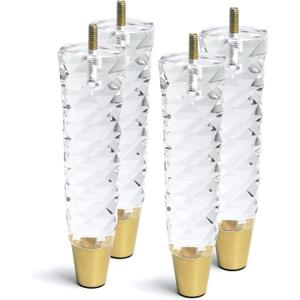 JEREVER Diamond Pattern Acrylic Furniture Legs Pack of 4 Replacement Sofa Cabinet Feet Modern Clear Home Decor (7.8inch)