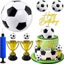 Morofme 8pcs Soccer Ball Cake Toppers Large Soccer Cake Decorations Mini Soccers Cupcake Topper Happy Birthday Topper Trophies Decor Footballs Cake Toppers for Soccers Themed Birthday Party Supplies