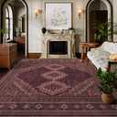 Clemile 8x10 Living Room Rug - Washable Ultra-Thin Area Rug Vintage Carpets - Soft & Stain Resistant Abstract Rug for Home Bedroom Dining Room Home Office Red Burgundy
