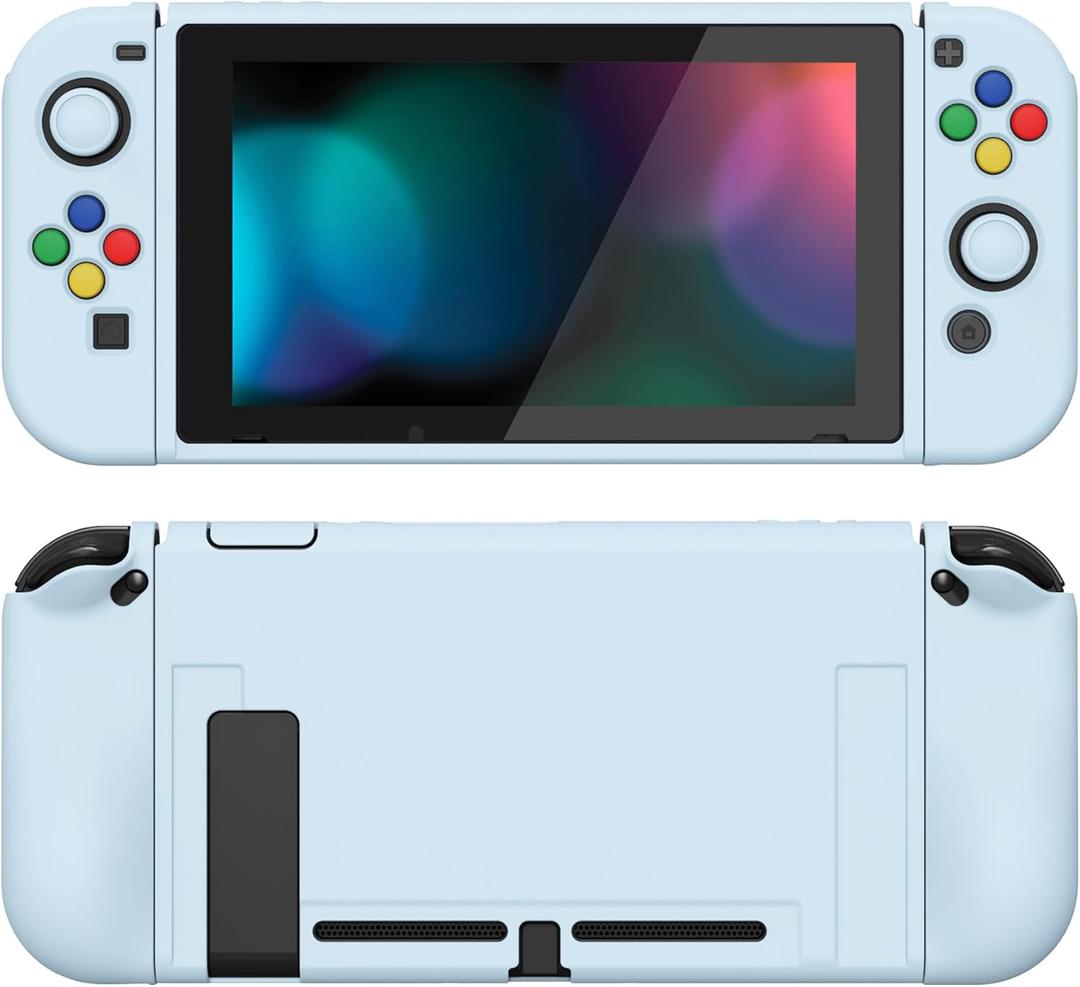 playvital ZealProtect Soft Protective Case for Nintendo Switch, Flexible Joycon Cover Slim Cover for Nintendo Switch with Screen Protector & Thumb Grips & Direction Button Caps - Sky Blue
