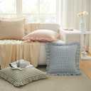 KKJIAF Ruffle Gingham Pillow Covers 20 x 20 Inches, Cotton Gingham Pillow Cases Set of 2, Linen Feel Ruffled Plaid Pillow Shams with Envelope Closure for Sofa Bed (Dusty Blue Plaid)
