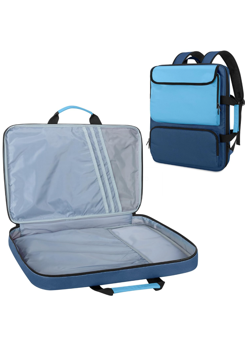 Art Portfolio Bag Backpack, A3 Art Portfolio Case 15 x 18 Inch, Artist Travel Tote Bag for Artwork and Drawing Supplies, Blue (Empty Bag, Patent Design)