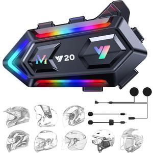 FEYA Motorcycle Helmet Speakers High Battery Life Helmet Headphone IPX6 Automatic Answer/Call Music Control/Intelligent Noise/Wake up Siri, 2 Different Types of Mic - Compatible with All Helmets - Y20